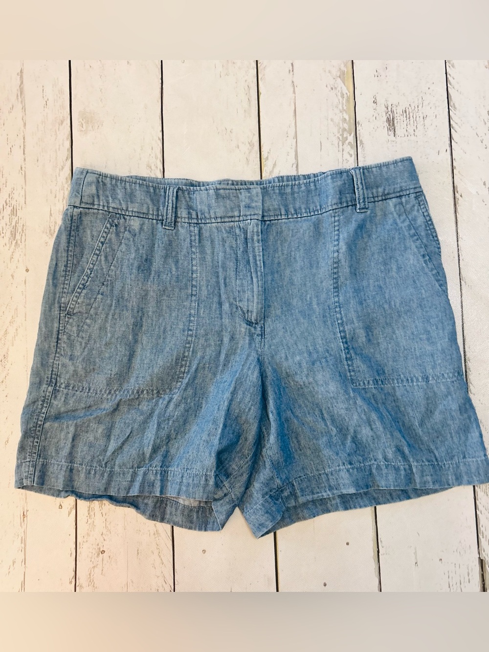 Sz 10 Talbots Shorts Light Denim Blue Linen-Blend High Rise
